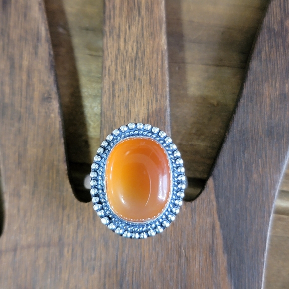 Native Orange Agate Gemstone Silver Ring Size 10 925 Womens Jewelry B… - Picture 5 of 5
